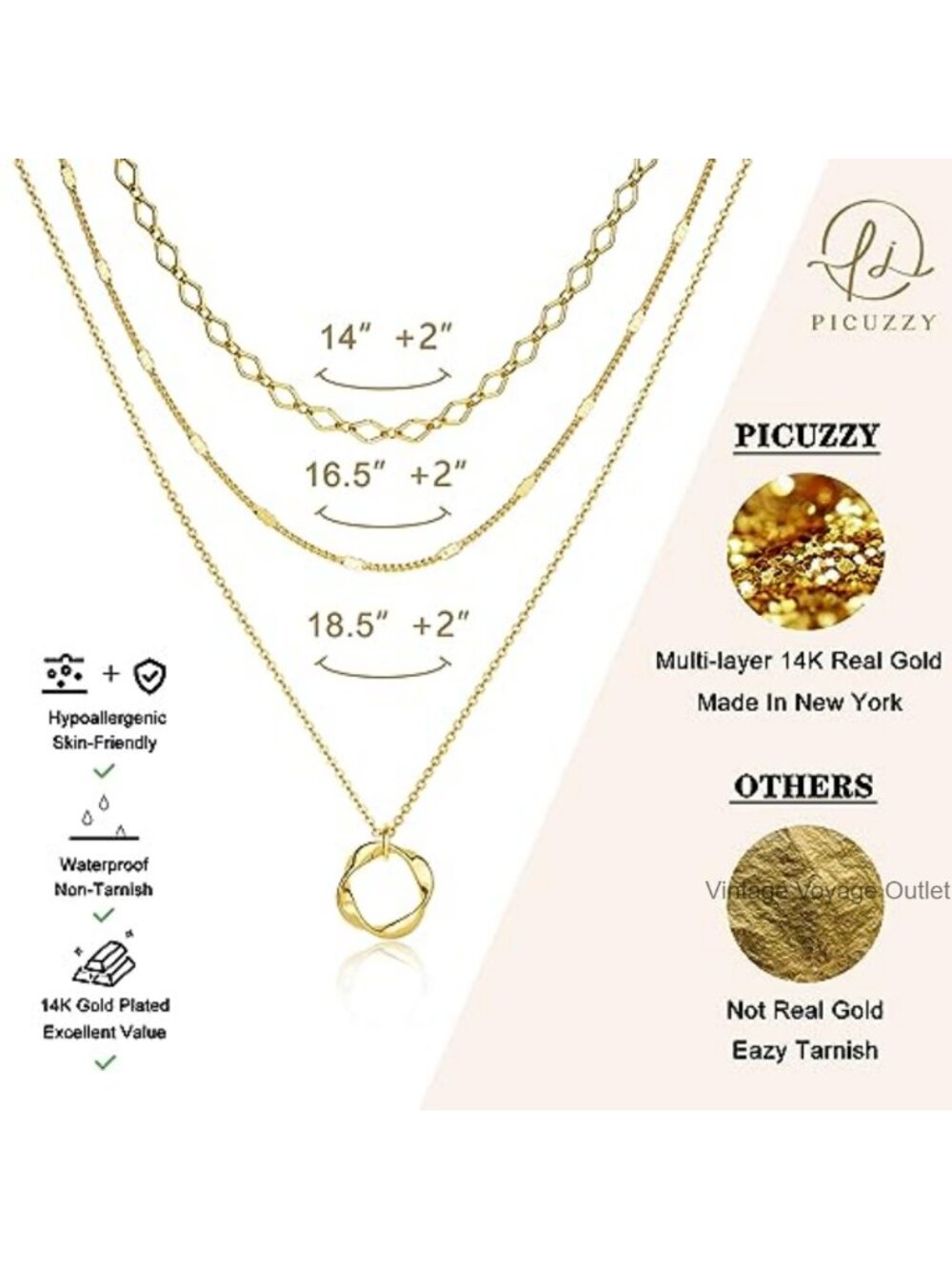 3Pcs 14K Gold Plated Layered Necklaces Women Paperclip Chain Set
